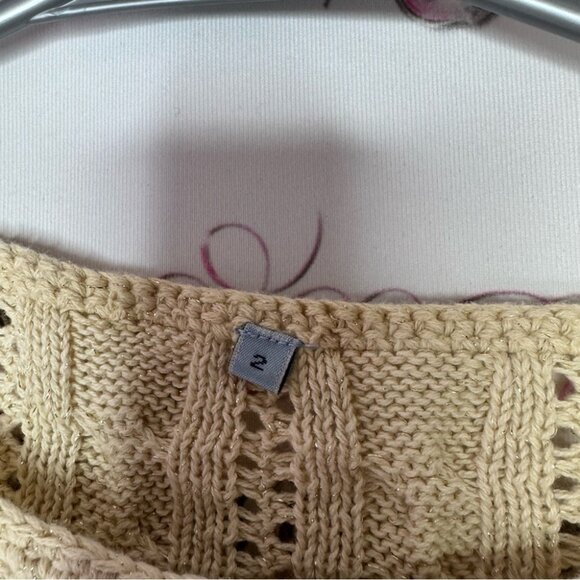 Dress sparkly knit crochet gold beige stretchy shimmer glitter swoop cuffs cute - Picture 6 of 11